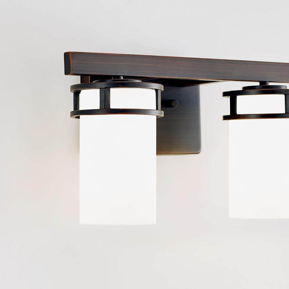 Bronze Prairie Inspired 2-Light Bathroom Vanity with Etched Glass