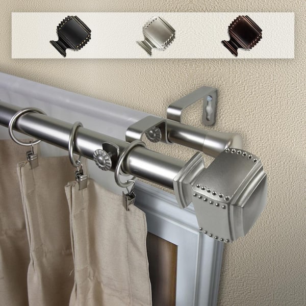Rod Desyne Studded 1 in. Double Curtain Rod 160 in. to 240 in. in Satin Nickel