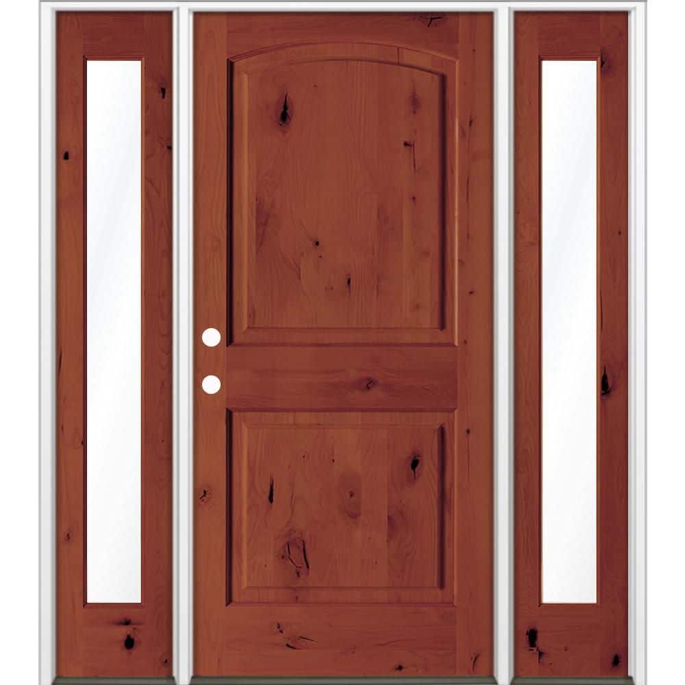 60 in. x 80 in. Knotty Alder 2 Panel Arch-Top Right-Hand/Inswing Clear Glass Amaretto Stain Wood Prehung Front Door DFSL price history on PriceWatchPro