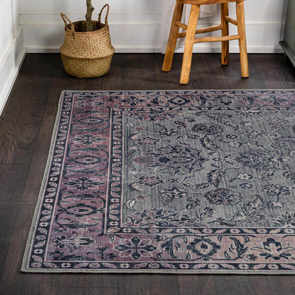Victoria Ornate Persian Washable Gray and Purple 8x10 Area Rug