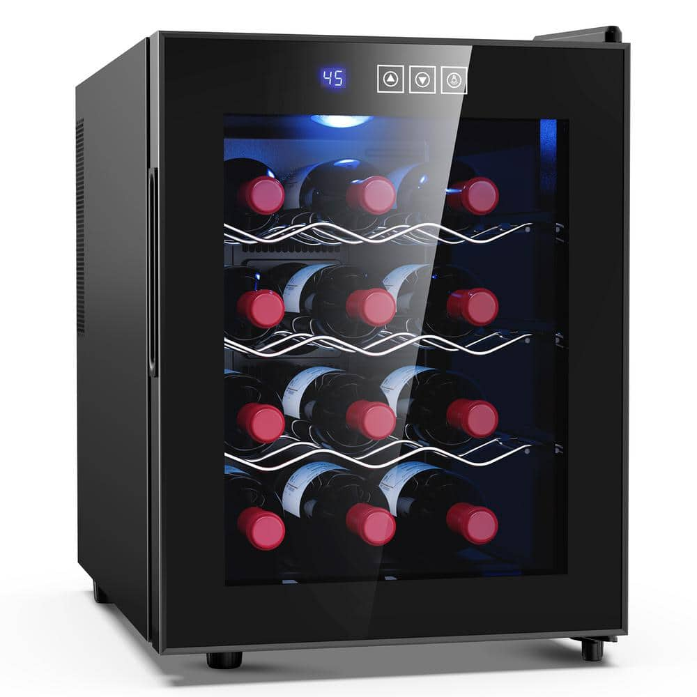 Mojgar Single Zone Cellar Cooling Unit in Black 12-Bottle Freestanding Wine Fridge with 46°F-66°F Digital Temperature Control