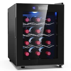 Single Zone Cellar Cooling Unit in Black 12-Bottle Freestanding Wine Fridge with 46°F-66°F Digital Temperature Control