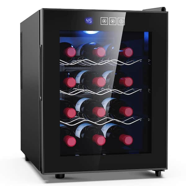 Mojgar Single Zone Cellar Cooling Unit in Black 12-Bottle Freestanding Wine Fridge with 46°F-66°F Digital Temperature Control