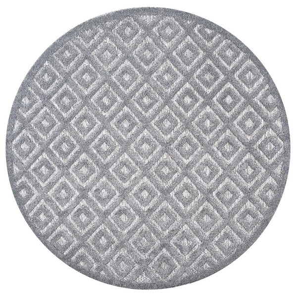 Portmany Neutral Dark Gray 5 ft. Diamond Trellis Indoor/Outdoor Round Area Rug