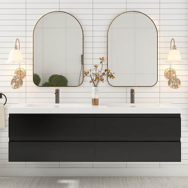 JimsMaison 60 in. W x 19.5 in. D x 22.5 in. H Freestanding Bath Vanity in Matte Black with White Cultured Marble Top
