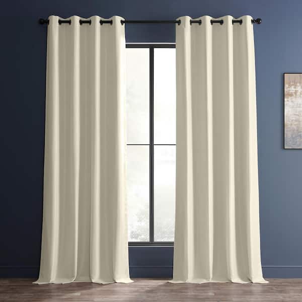 Exclusive Fabrics & Furnishings Off White Dupioni Faux Silk Solid Curtains - 50 in. W x 96 in. L Grommet Room Darkening Curtains Single Panel Curtains