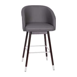 42 in. Gray/Walnut Mid Wood Bar Stool with Faux Leather Seat
