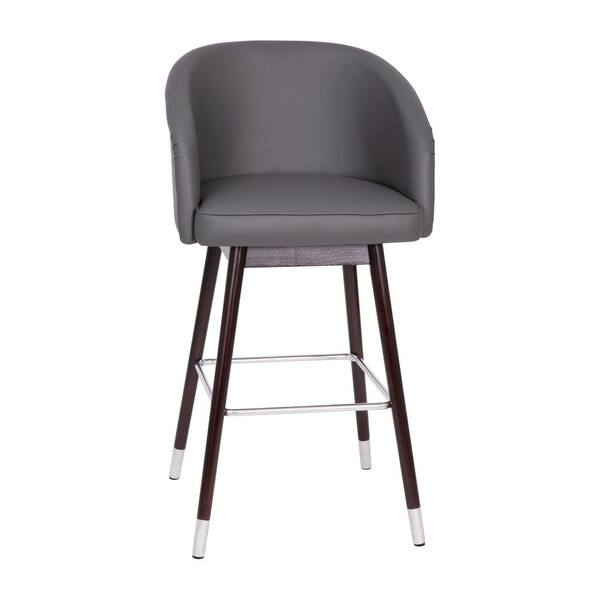 TAYLOR + LOGAN 42 in. Gray/Walnut Mid Wood Bar Stool with Faux Leather