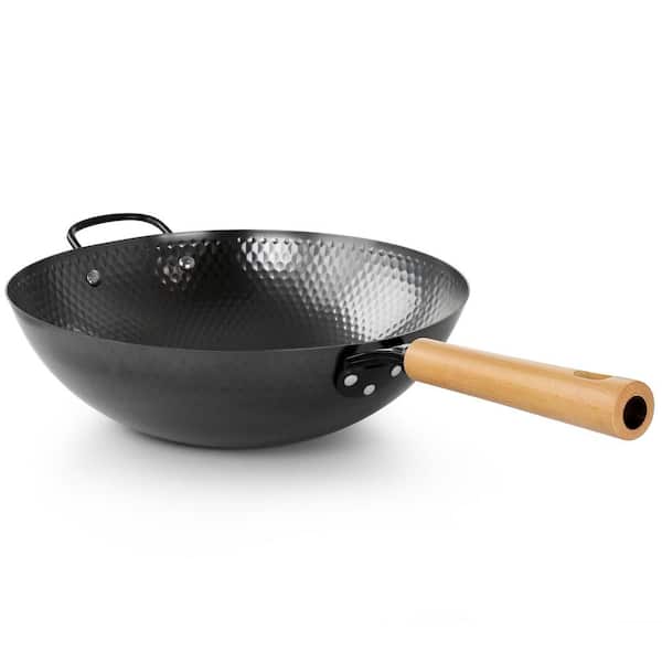  Küchenmeister 12.5-Inch Carbon Steel Wok Pan with Lid, Brush,  Oil Strainer - Flat Bottom Woks & Stir Fry Pans Nonstick for Induction,  Electric, Gas, Halogen Stoves - Mother's Day Gifts: Home