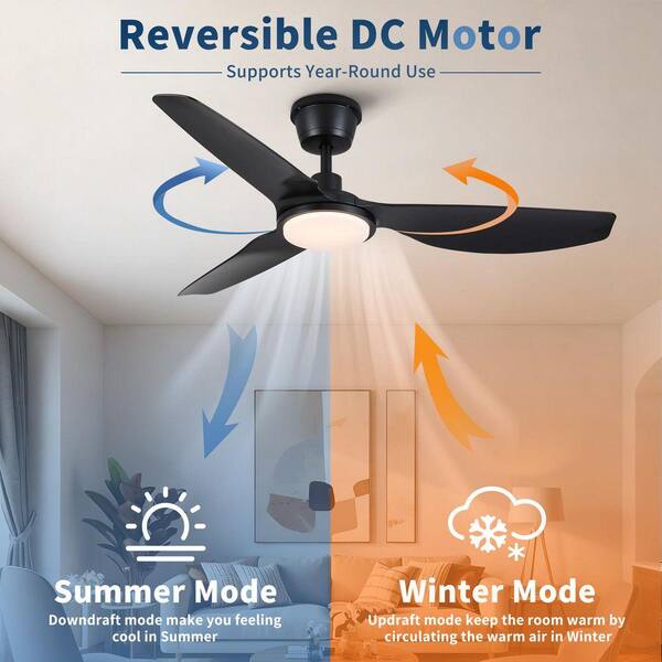 Jushua 52 in. Black Modern Waterproof Quiet DC Motor Downrod Mount
