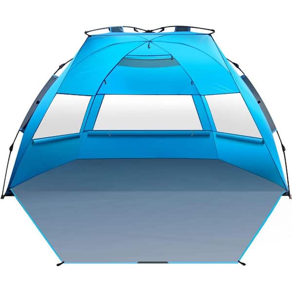 Phewnyzo 8 ft. x 8 ft. Blue Beach Tent for 3-4 Person with UPF 50 plus UV Protection