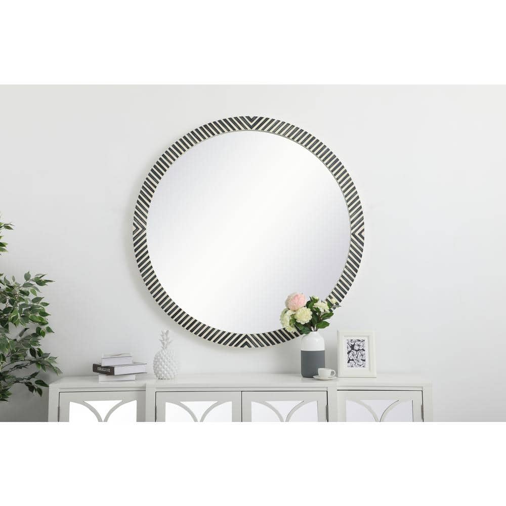 Simone Black and White Wood Round Wall Mirror