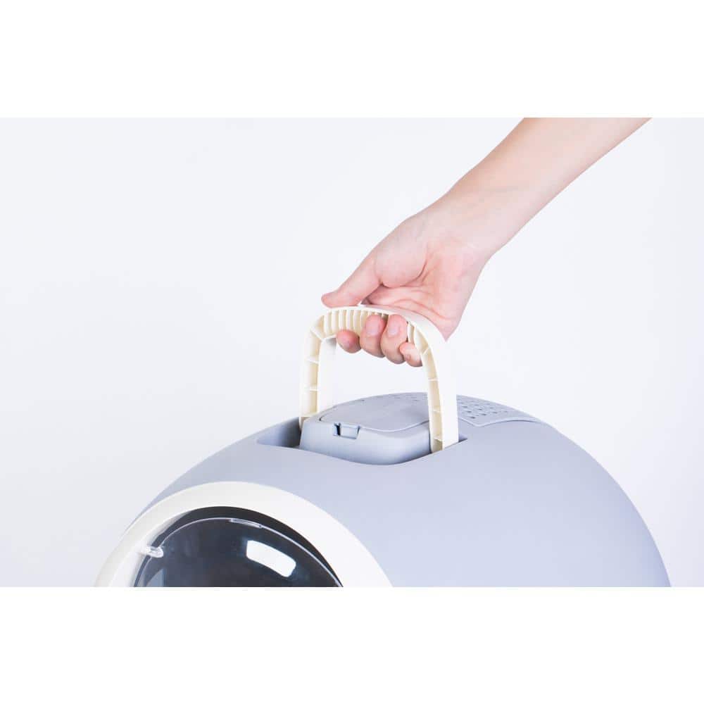 Gray and White Fully Enclosed Hooded Litter Pan with Front Entry