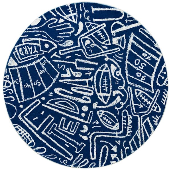 Sportsglyphs Blue 6 ft. Round Area Rug