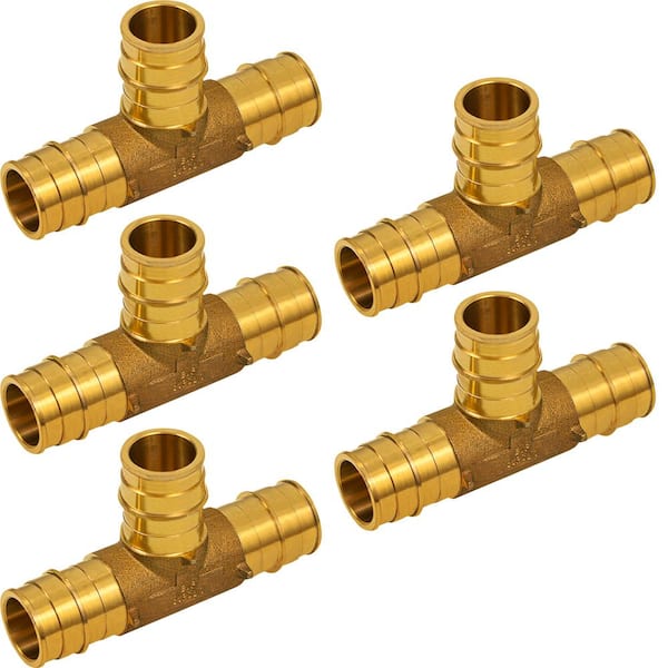 PLUMBFLEX 1 in. 90 -Degree PEX A Expansion Pex Tee, Lead Free Brass For Use in Pex A-Tubing (Pack of 5)