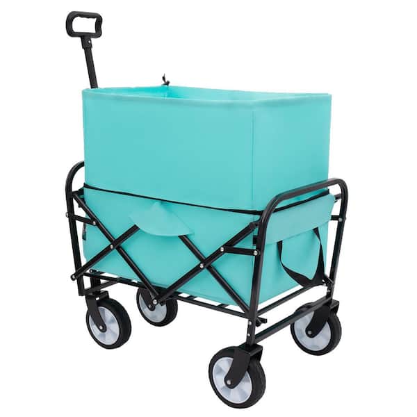 10 cu. ft. Steel Garden Cart, 225 lbs. Extention Collapsible Foldable Wagon Cart with Strapping System in Blue