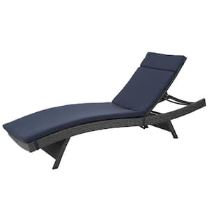 Miller Gray Armless Faux Rattan Outdoor Chaise Lounge with Navy Blue Cushion