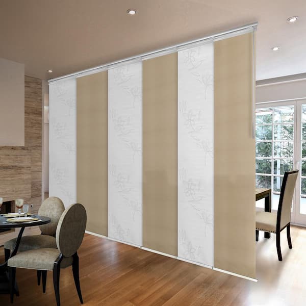 EMOH Kalinda 70 in. - 130 in. W x 94 in. L Adjustable 6- Panel White Single Rail Panel Track with 23.5 in. Slates
