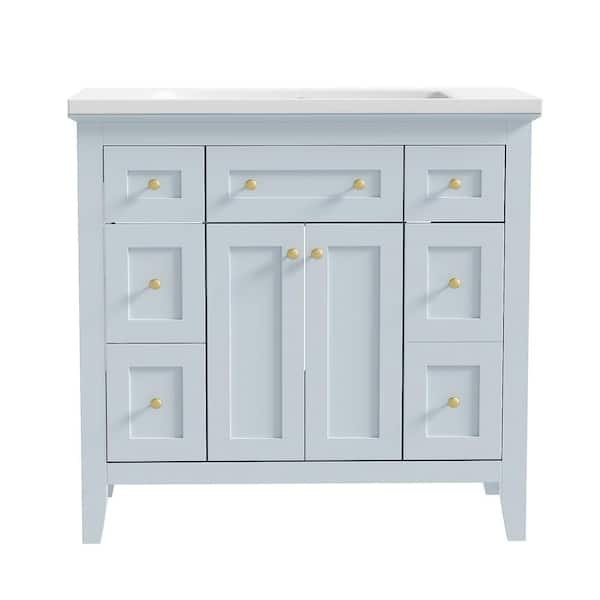 Boosicavelly 36 in. W Single Sink Freestanding Bath Vanity in Light Blue with White Resin Top