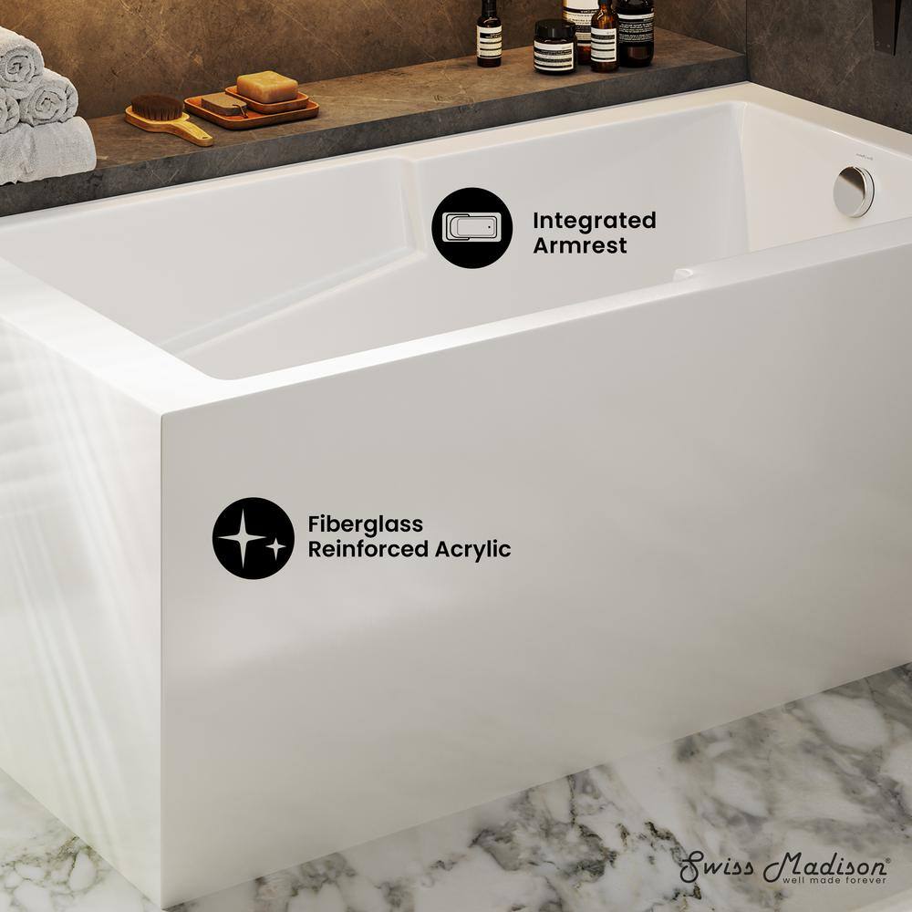 Claire 60" White Acrylic Alcove Tub with Corner Apron
