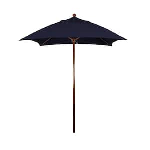 6 ft. Woodgrain Aluminum Commercial Market Patio Umbrella Fiberglass Ribs and Push Lift in Navy Sunbrella
