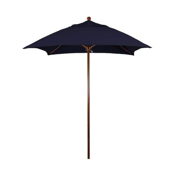 California Umbrella 6 ft. Woodgrain Aluminum Commercial Market Patio Umbrella Fiberglass Ribs and Push Lift in Navy Sunbrella