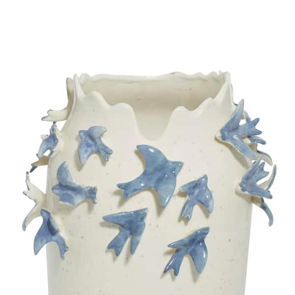 Litton Lane 18 in. White 3D Ceramic Bird Decorative Vase