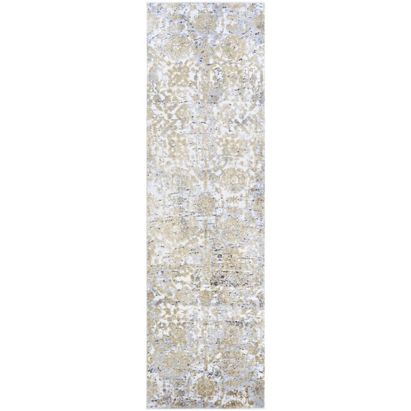 Couristan Calinda Marlowe Gold-Silver-Ivory 2 ft. 3 in. x 7 ft. 6 in. Runner Rug