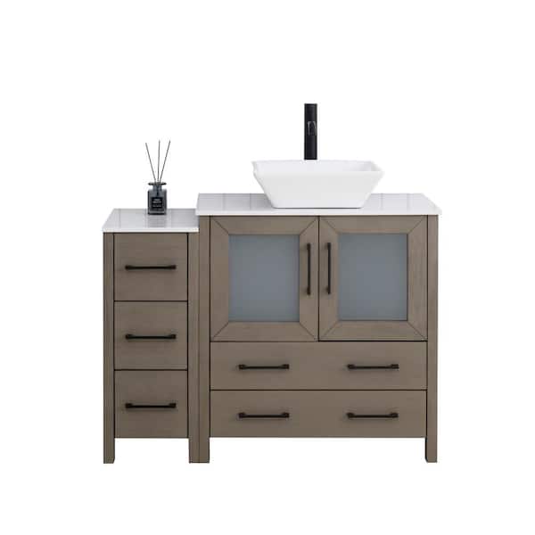 42 in. W Single Basin Driftwood Gray Bath Vanity with White Engineered Marble Top and Mirror