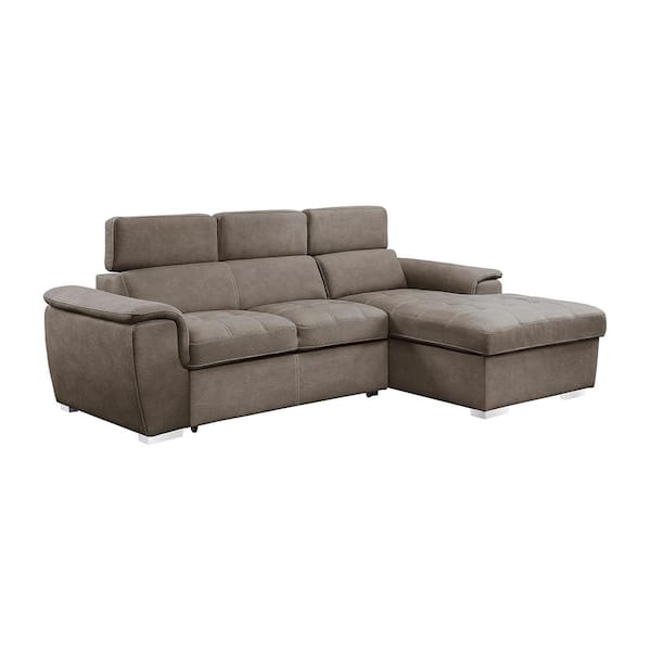 Lazzara Warrick 98 in. Straight Arm 2-piece Microfiber Sectional Sofa in. Taupe with Adjustable Headrest and Right Chaise