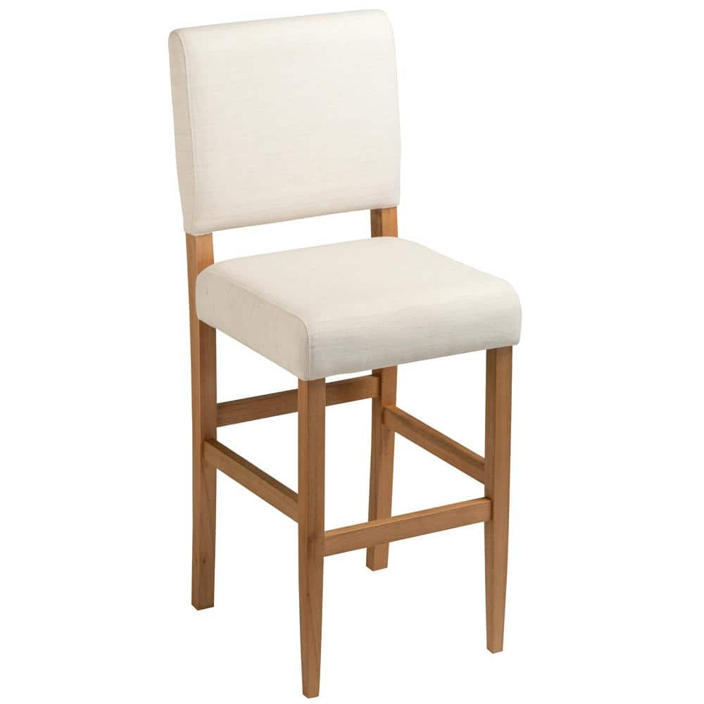 Natural White Sand Upholstered Bar Height Stools with Wood Base, Set of 2