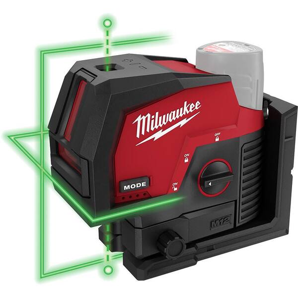 Milwaukee M12 12 Volt Lithium Ion Cordless Green 125 ft. Cross Line and Plumb Points Laser Level Tool Only 3622 20 The Home Depot