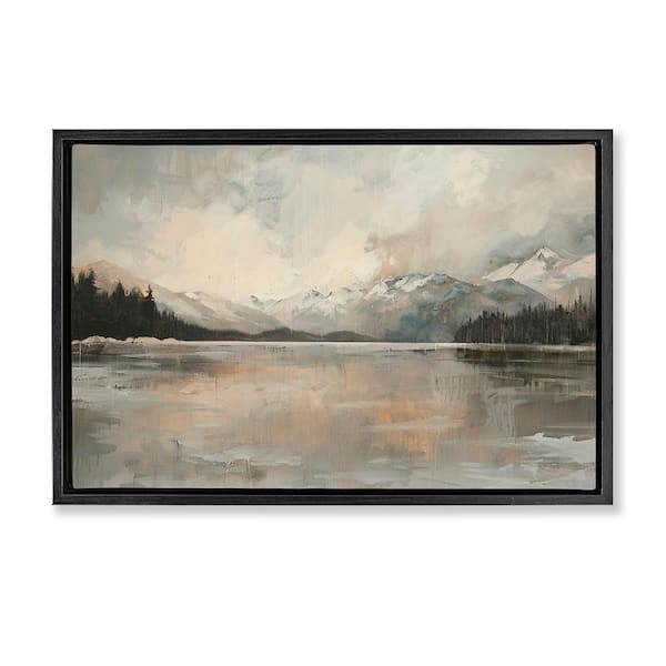 Frozen Lake Landscape by LSR Design Studio Black Floater Frame Nature Graphic Art Print 21 in. x 31 in.