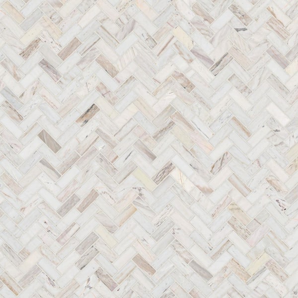 MSI - Angora Herringbone 12 in. x 14 in. x 0.38 in. Polished Marble Mesh-Mounted Mosaic Tile (1 sq.ft./Each)