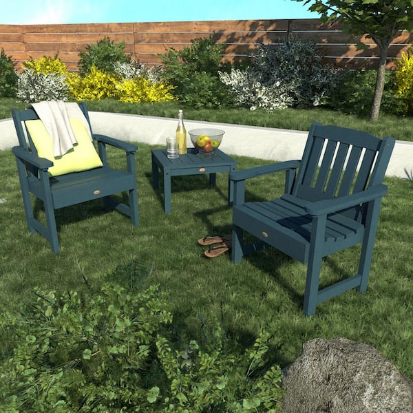 Highwood Lehigh Nantucket Blue 3-Piece Recycled Plastic Patio Conversation Set