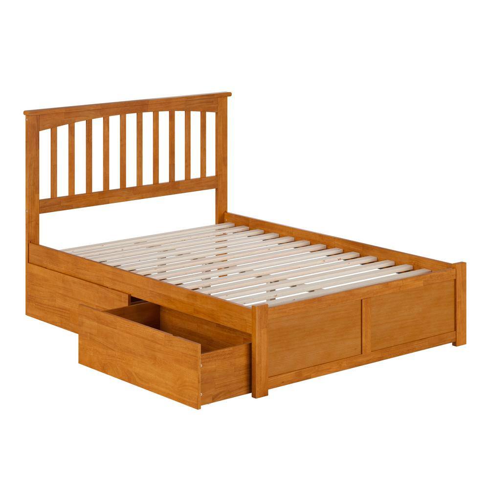 Light Toffee Full Wood Platform Bed with Storage Drawers and Headboard
