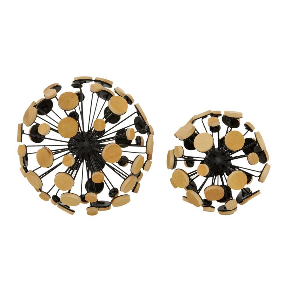 Modern Industrial Brown and Black Metal Starburst Sculptures (Set of 2)