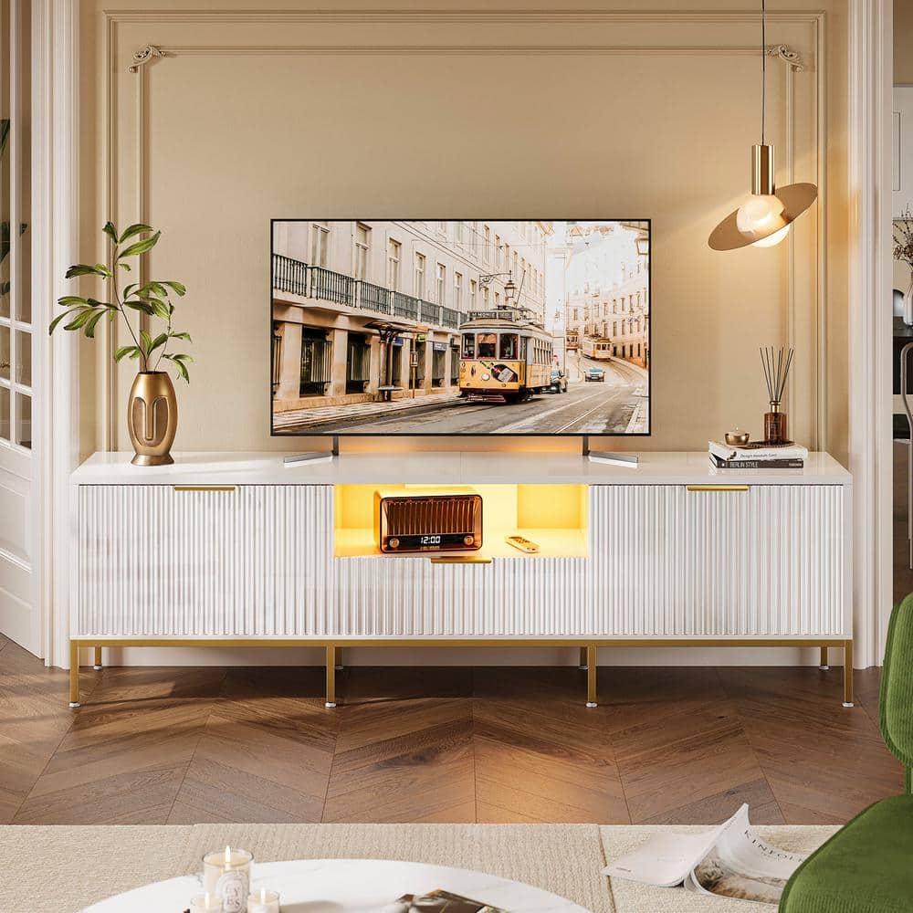 【あ】WALL TV STAND HIGH TYPE ホワイト FUFU&GAGA High Gloss White Wood Entertainment Center Media