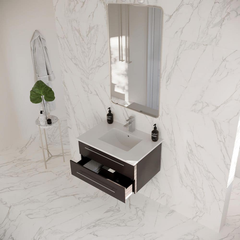 Espresso 30" Wall-Mounted Vanity with Quartz Top and Ceramic Sink