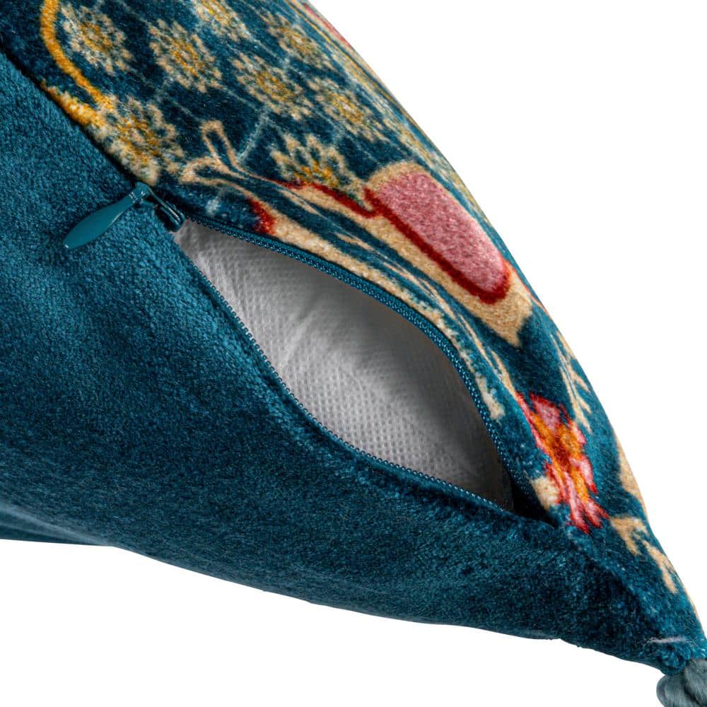 Multicolor Bohemian Rayon Square Throw Pillow with Tassels