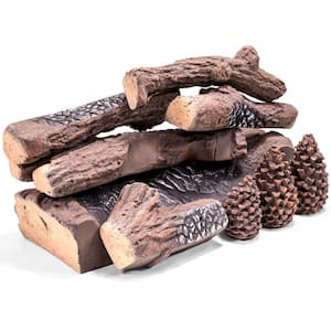 12.75 in. W Vented Decorative Ceramic Wood Gas Fireplace Logs Set for Indoor/Outdoor Fireplaces and Fire Pits (Set of 9)