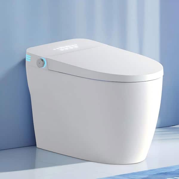Elongated Smart Bidet Toilet 1.28 GPF in White with Auto Open/Close, Heated Seat, Warm Water Wash, and Dryer