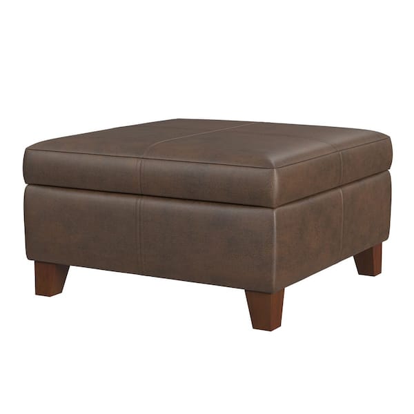 Homepop Large Brown Faux Leather Storage Ottoman K2380-E910 - The