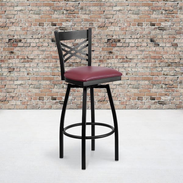 32 in. Black and Burgundy Swivel Cushioned Bar Stool