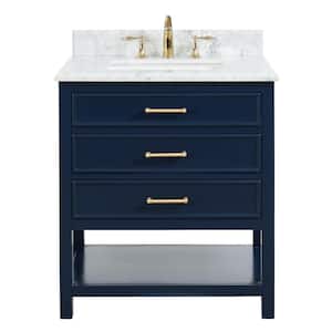 Uptown 30 in.W x 22 in.D x34.75 in.H Bath Vanity in Navy Blue with Carrara Marble Vanity Top in White with White Basin