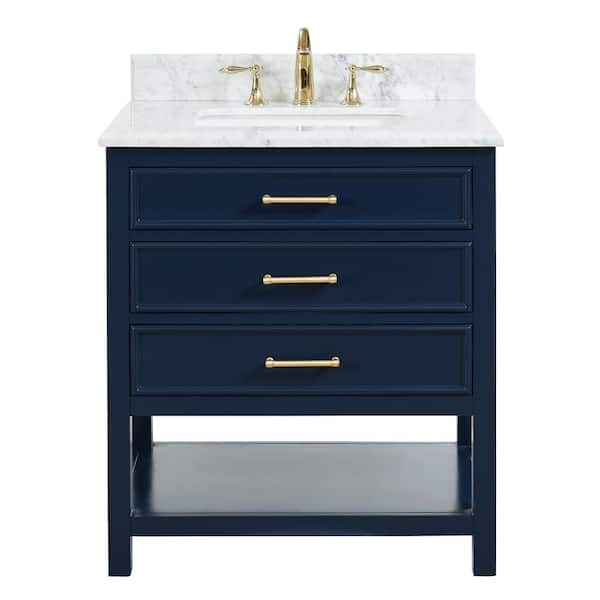 With Carrara Marble Vanity Top In White, Blue Bath Vanity Sink