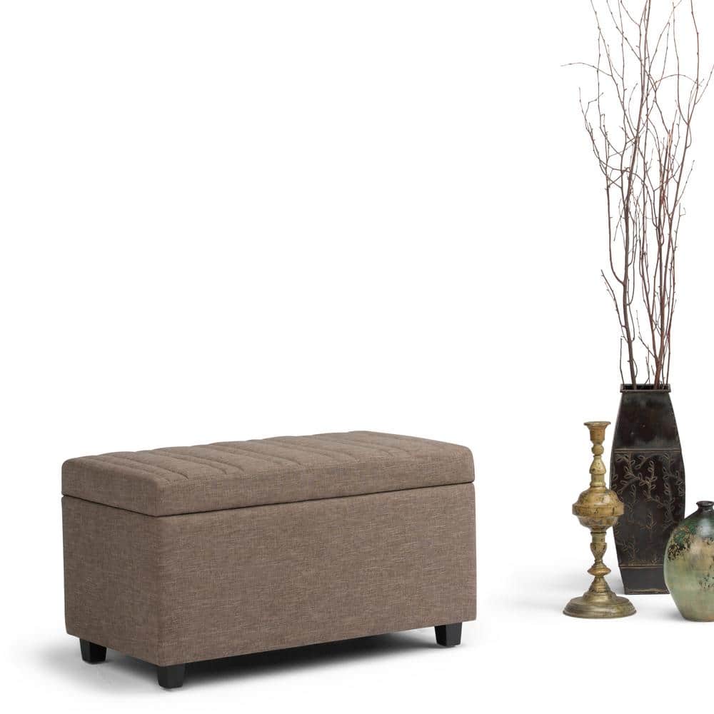 Fawn Brown Linen Rectangular Storage Ottoman Bench