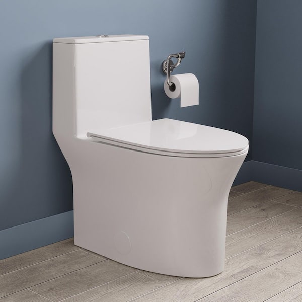 1-Piece 1.1/1.6 GPF 360° Dual Flush Comfortable Height Elongated Toilet in White 12 in. Rough-In, Seat Included