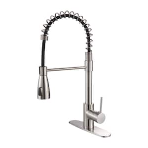 High Arc Single Handle Touchless Spring Pull Down Sprayer Kitchen Faucet with 2-Function Sprayer in Brushed Nickel
