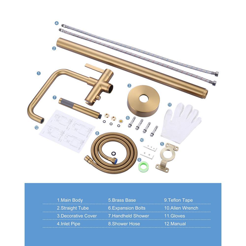 Gold Freestanding Tub Faucet with Hand Shower and Lever Handle